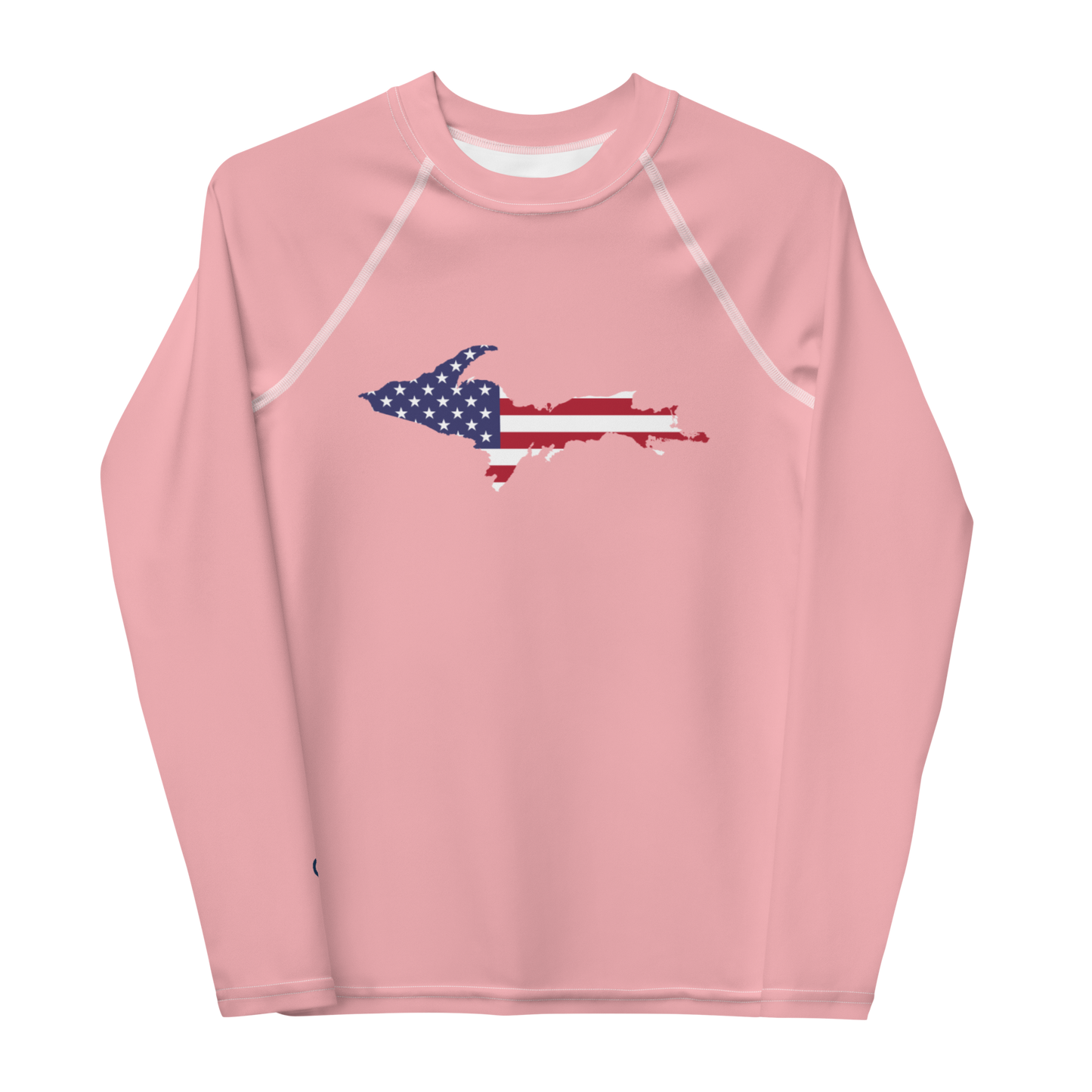 Michigan Upper Peninsula Rash Guard (w/ UP USA Flag) | Youth - Strawberry Pink