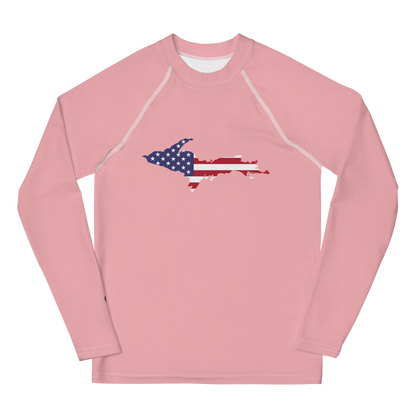 Michigan Upper Peninsula Rash Guard (w/ UP USA Flag) | Youth - Strawberry Pink