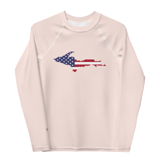Michigan Upper Peninsula Rash Guard (w/ UP USA Flag) | Youth - Champagne Pink
