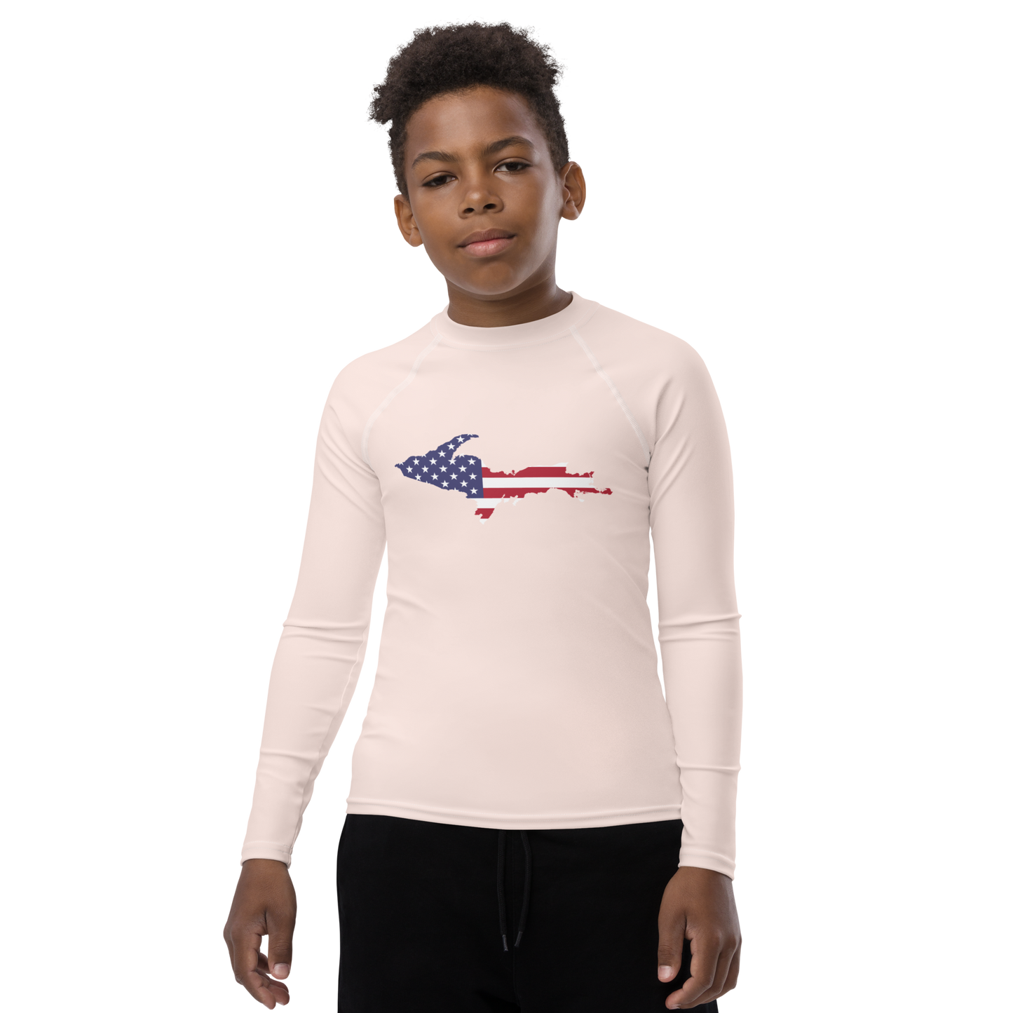 Michigan Upper Peninsula Rash Guard (w/ UP USA Flag) | Youth - Champagne Pink