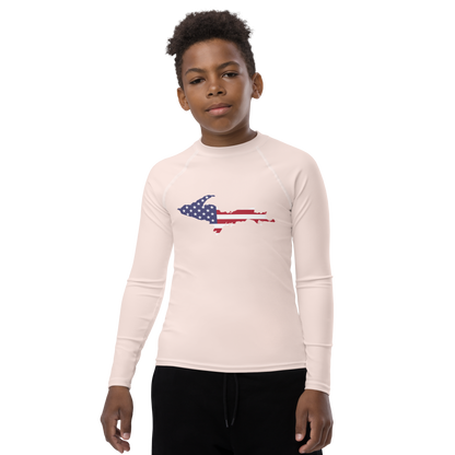 Michigan Upper Peninsula Rash Guard (w/ UP USA Flag) | Youth - Champagne Pink