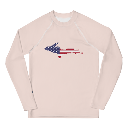 Michigan Upper Peninsula Rash Guard (w/ UP USA Flag) | Youth - Champagne Pink