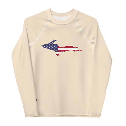 Michigan Upper Peninsula Rash Guard (w/ UP USA Flag) | Youth - Champagne White