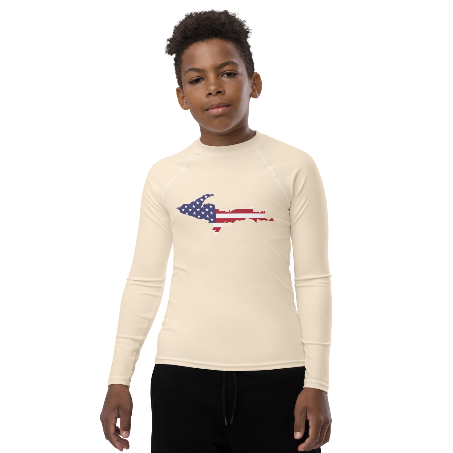 Michigan Upper Peninsula Rash Guard (w/ UP USA Flag) | Youth - Champagne White