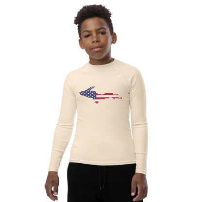 Michigan Upper Peninsula Rash Guard (w/ UP USA Flag) | Youth - Champagne White