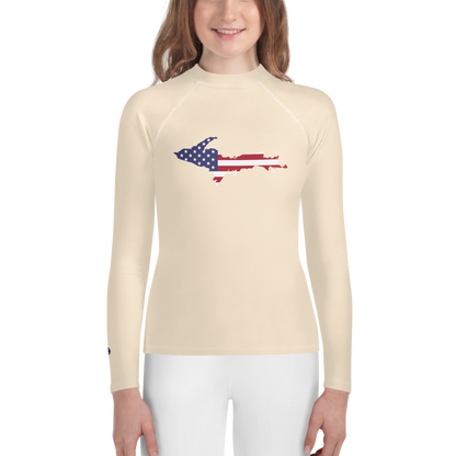 Michigan Upper Peninsula Rash Guard (w/ UP USA Flag) | Youth - Champagne White