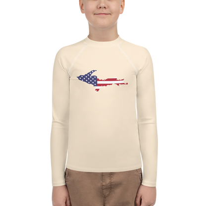 Michigan Upper Peninsula Rash Guard (w/ UP USA Flag) | Youth - Champagne White