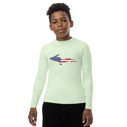 Michigan Upper Peninsula Rash Guard (w/ UP USA Flag) | Youth - Dew Green