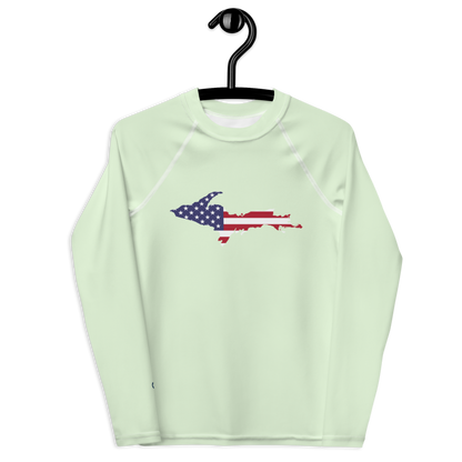 Michigan Upper Peninsula Rash Guard (w/ UP USA Flag) | Youth - Dew Green