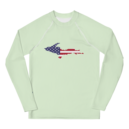 Michigan Upper Peninsula Rash Guard (w/ UP USA Flag) | Youth - Dew Green