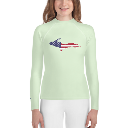 Michigan Upper Peninsula Rash Guard (w/ UP USA Flag) | Youth - Dew Green