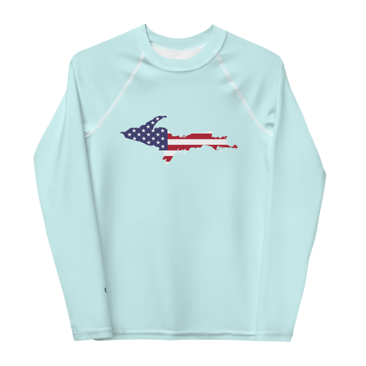 Michigan Upper Peninsula Rash Guard (w/ UP USA Flag) | Youth - Cyan