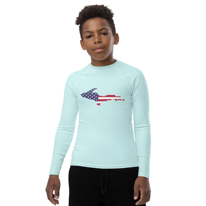 Michigan Upper Peninsula Rash Guard (w/ UP USA Flag) | Youth - Cyan