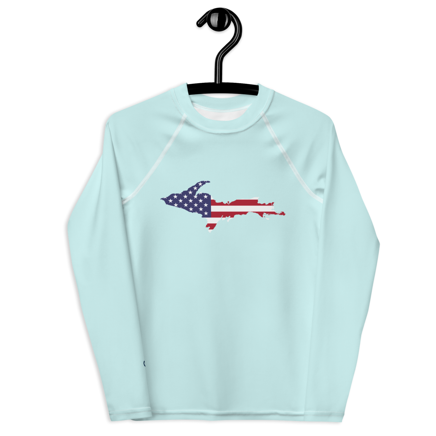 Michigan Upper Peninsula Rash Guard (w/ UP USA Flag) | Youth - Cyan