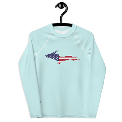 Michigan Upper Peninsula Rash Guard (w/ UP USA Flag) | Youth - Cyan