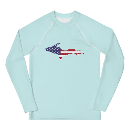 Michigan Upper Peninsula Rash Guard (w/ UP USA Flag) | Youth - Cyan