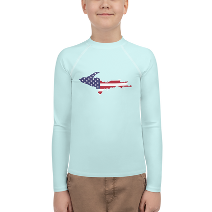 Michigan Upper Peninsula Rash Guard (w/ UP USA Flag) | Youth - Cyan