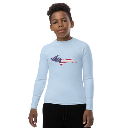 Michigan Upper Peninsula Rash Guard (w/ UP USA Flag) | Youth - Light Blue