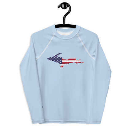 Michigan Upper Peninsula Rash Guard (w/ UP USA Flag) | Youth - Light Blue