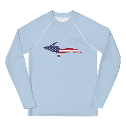 Michigan Upper Peninsula Rash Guard (w/ UP USA Flag) | Youth - Light Blue