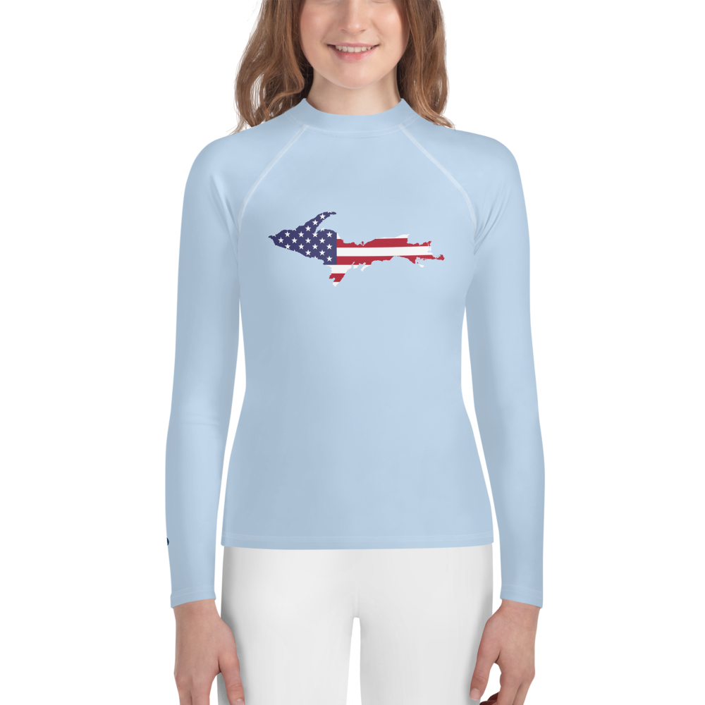 Michigan Upper Peninsula Rash Guard (w/ UP USA Flag) | Youth - Light Blue