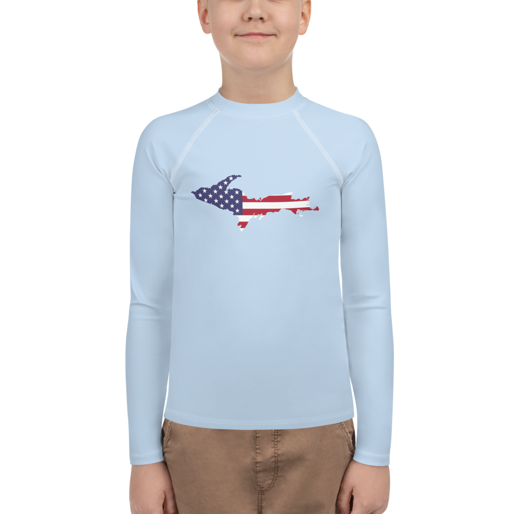 Michigan Upper Peninsula Rash Guard (w/ UP USA Flag) | Youth - Light Blue