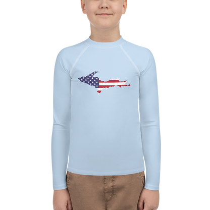 Michigan Upper Peninsula Rash Guard (w/ UP USA Flag) | Youth - Light Blue