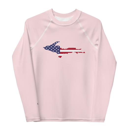 Michigan Upper Peninsula Rash Guard (w/ UP USA Flag) | Youth - Pale Pink