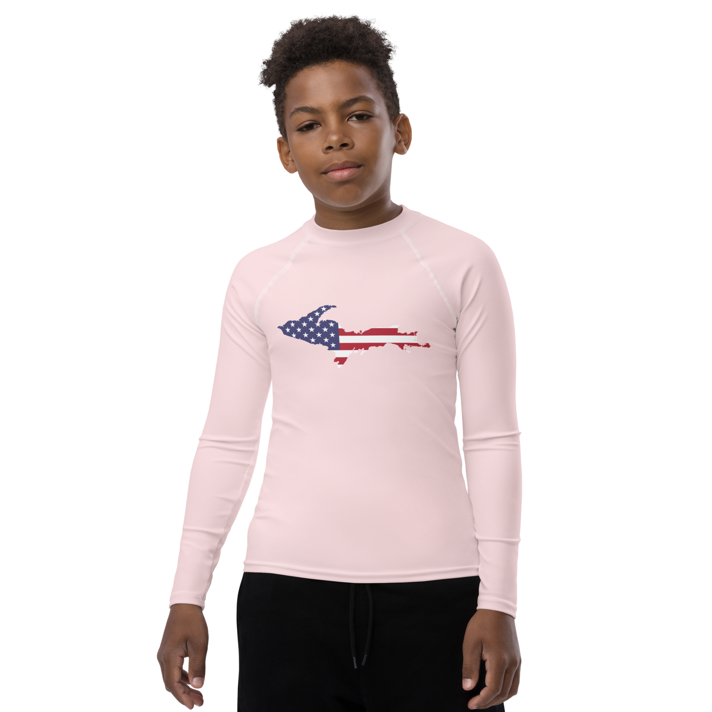 Michigan Upper Peninsula Rash Guard (w/ UP USA Flag) | Youth - Pale Pink