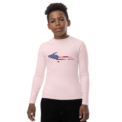 Michigan Upper Peninsula Rash Guard (w/ UP USA Flag) | Youth - Pale Pink