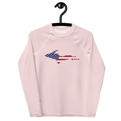 Michigan Upper Peninsula Rash Guard (w/ UP USA Flag) | Youth - Pale Pink