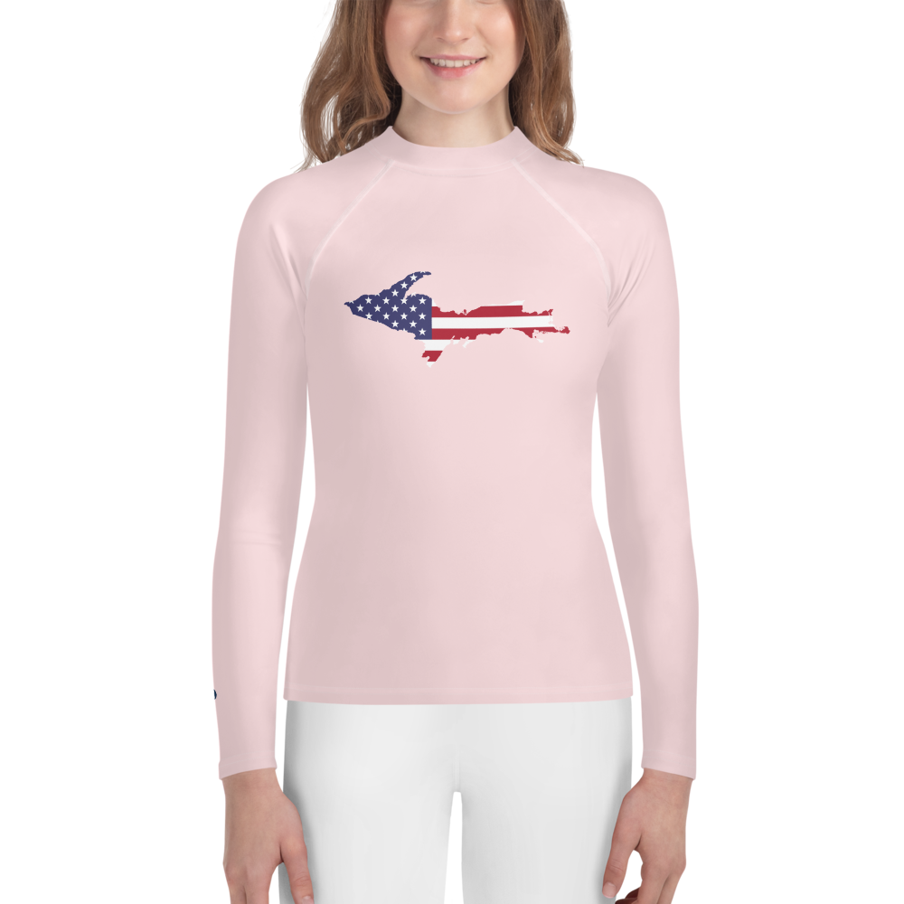 Michigan Upper Peninsula Rash Guard (w/ UP USA Flag) | Youth - Pale Pink