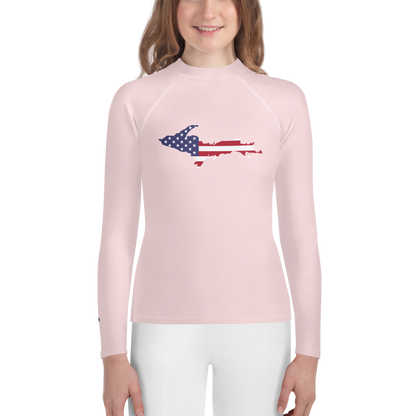 Michigan Upper Peninsula Rash Guard (w/ UP USA Flag) | Youth - Pale Pink