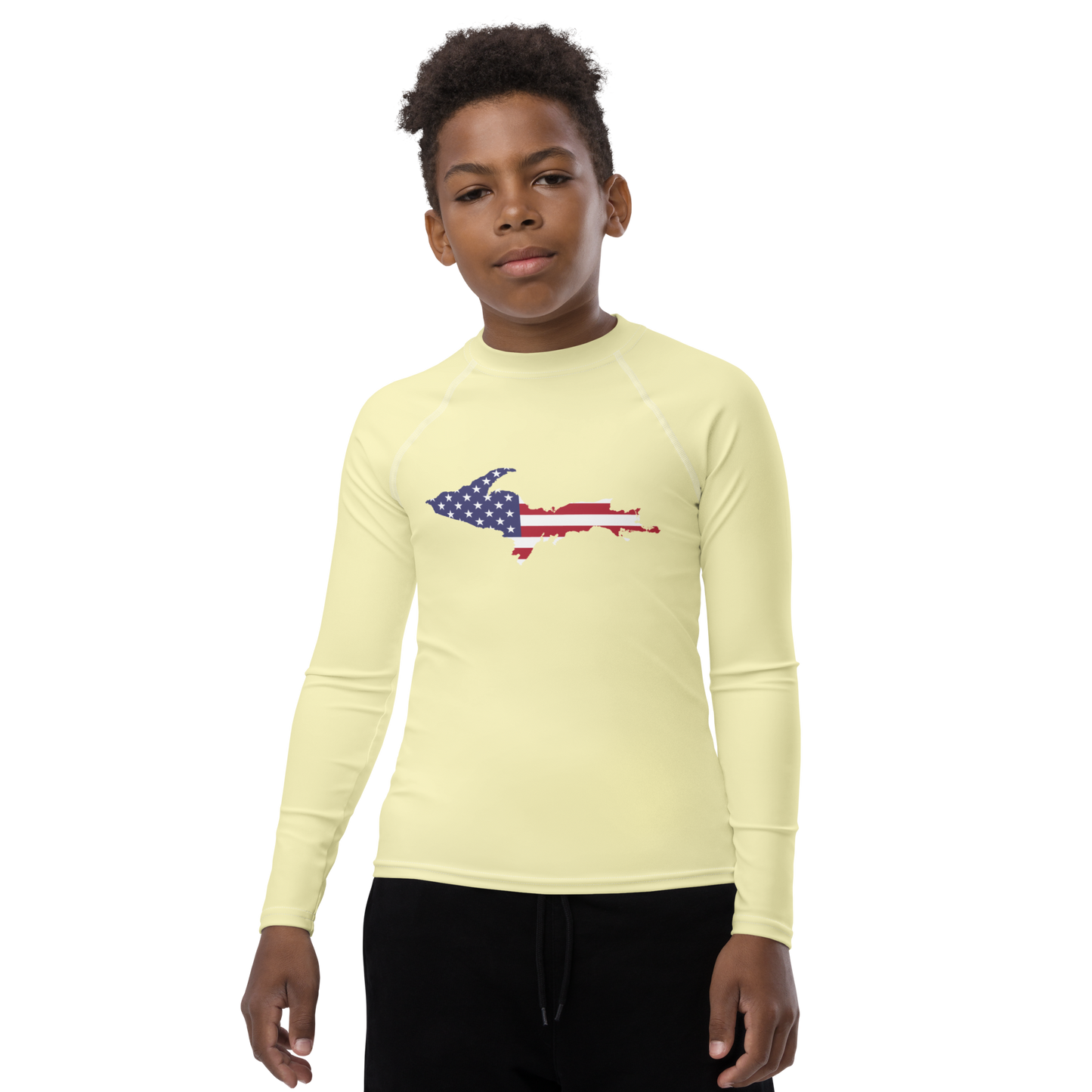 Michigan Upper Peninsula Rash Guard (w/ UP USA Flag) | Youth - Canary Yellow