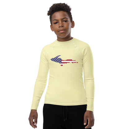 Michigan Upper Peninsula Rash Guard (w/ UP USA Flag) | Youth - Canary Yellow