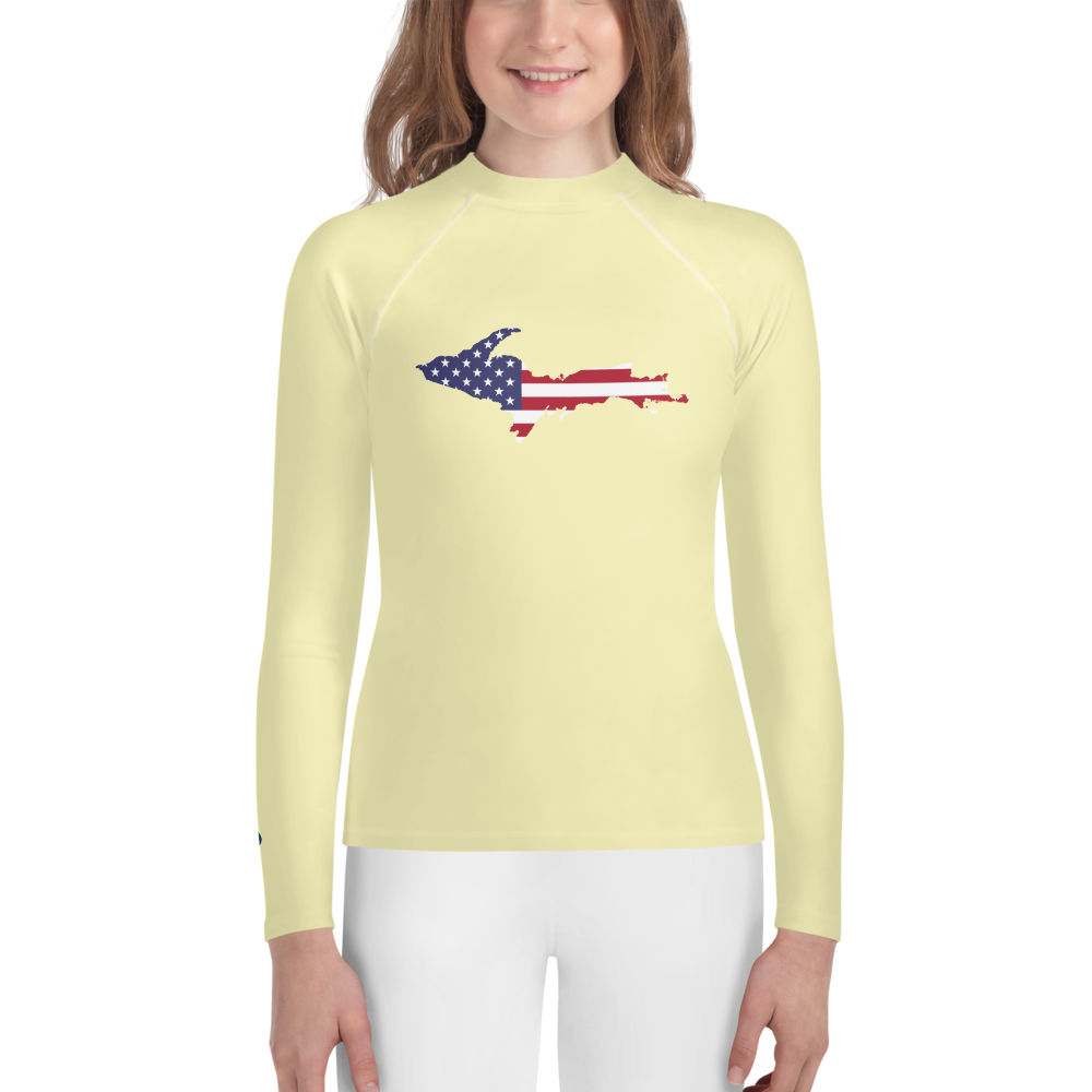 Michigan Upper Peninsula Rash Guard (w/ UP USA Flag) | Youth - Canary Yellow