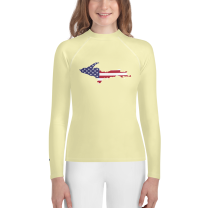 Michigan Upper Peninsula Rash Guard (w/ UP USA Flag) | Youth - Canary Yellow