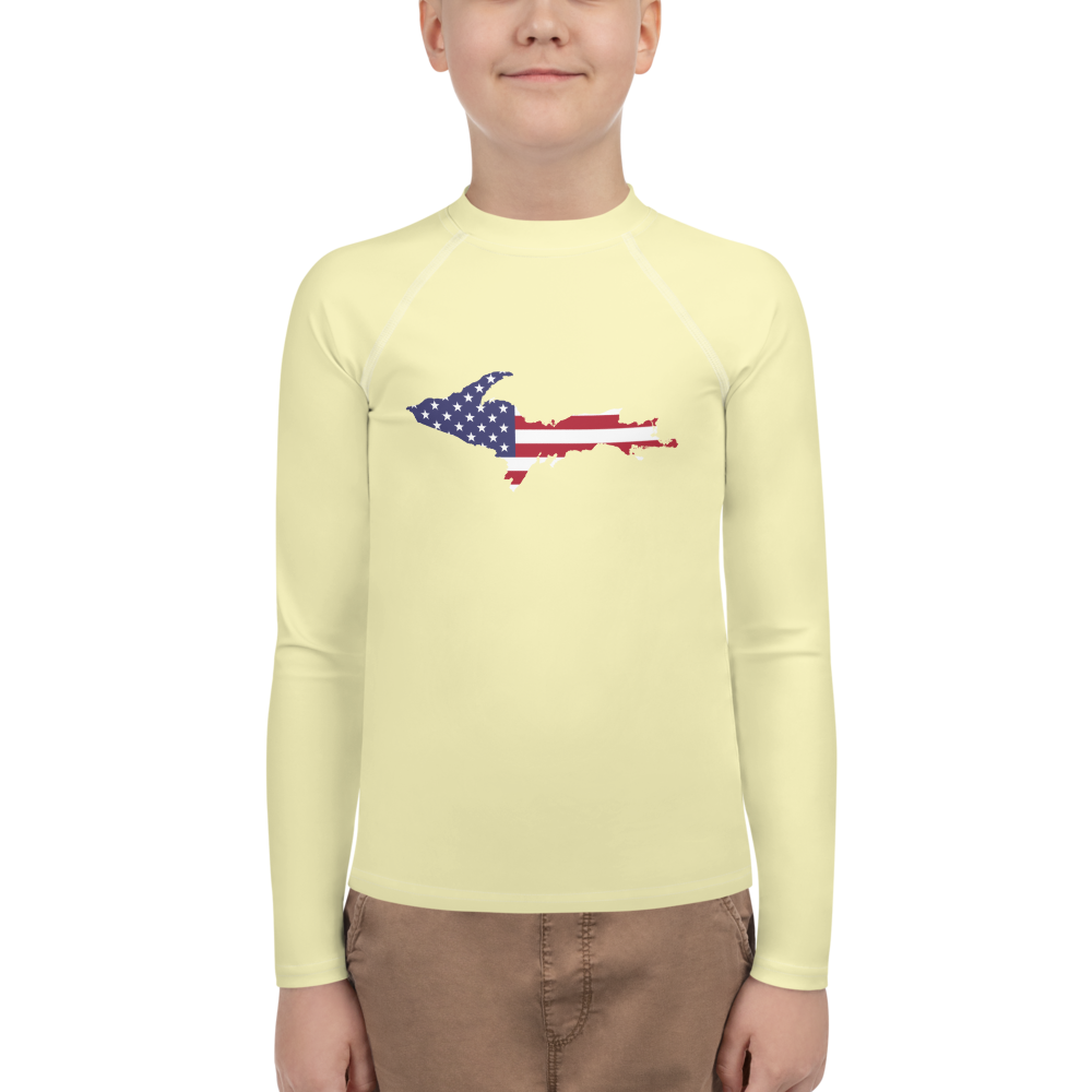 Michigan Upper Peninsula Rash Guard (w/ UP USA Flag) | Youth - Canary Yellow