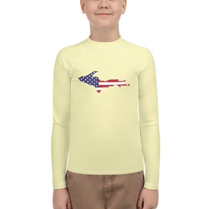 Michigan Upper Peninsula Rash Guard (w/ UP USA Flag) | Youth - Canary Yellow