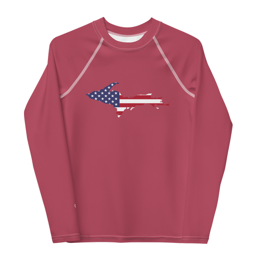 Michigan Upper Peninsula Rash Guard (w/ UP USA Flag) | Youth - Popstar Pink