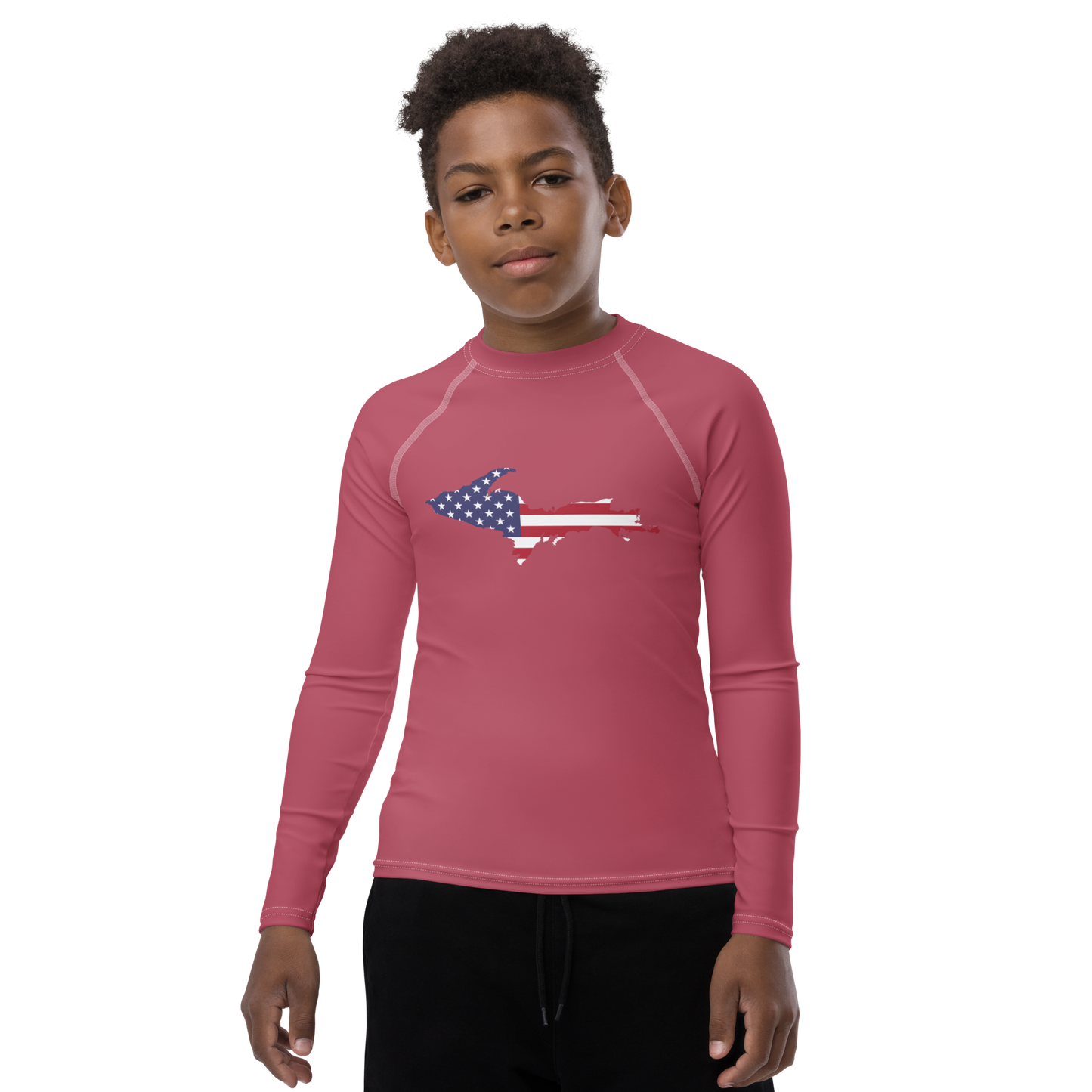 Michigan Upper Peninsula Rash Guard (w/ UP USA Flag) | Youth - Popstar Pink