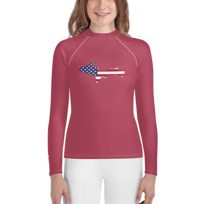 Michigan Upper Peninsula Rash Guard (w/ UP USA Flag) | Youth - Popstar Pink