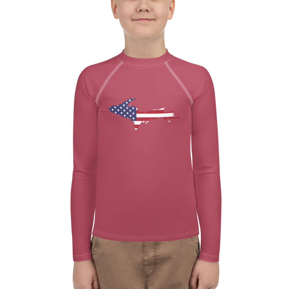 Michigan Upper Peninsula Rash Guard (w/ UP USA Flag) | Youth - Popstar Pink