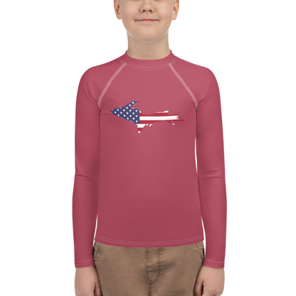 Michigan Upper Peninsula Rash Guard (w/ UP USA Flag) | Youth - Popstar Pink