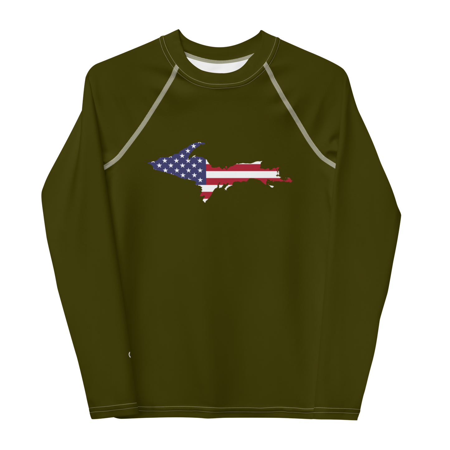 Michigan Upper Peninsula Rash Guard (w/ UP USA Flag) | Youth - Military Green