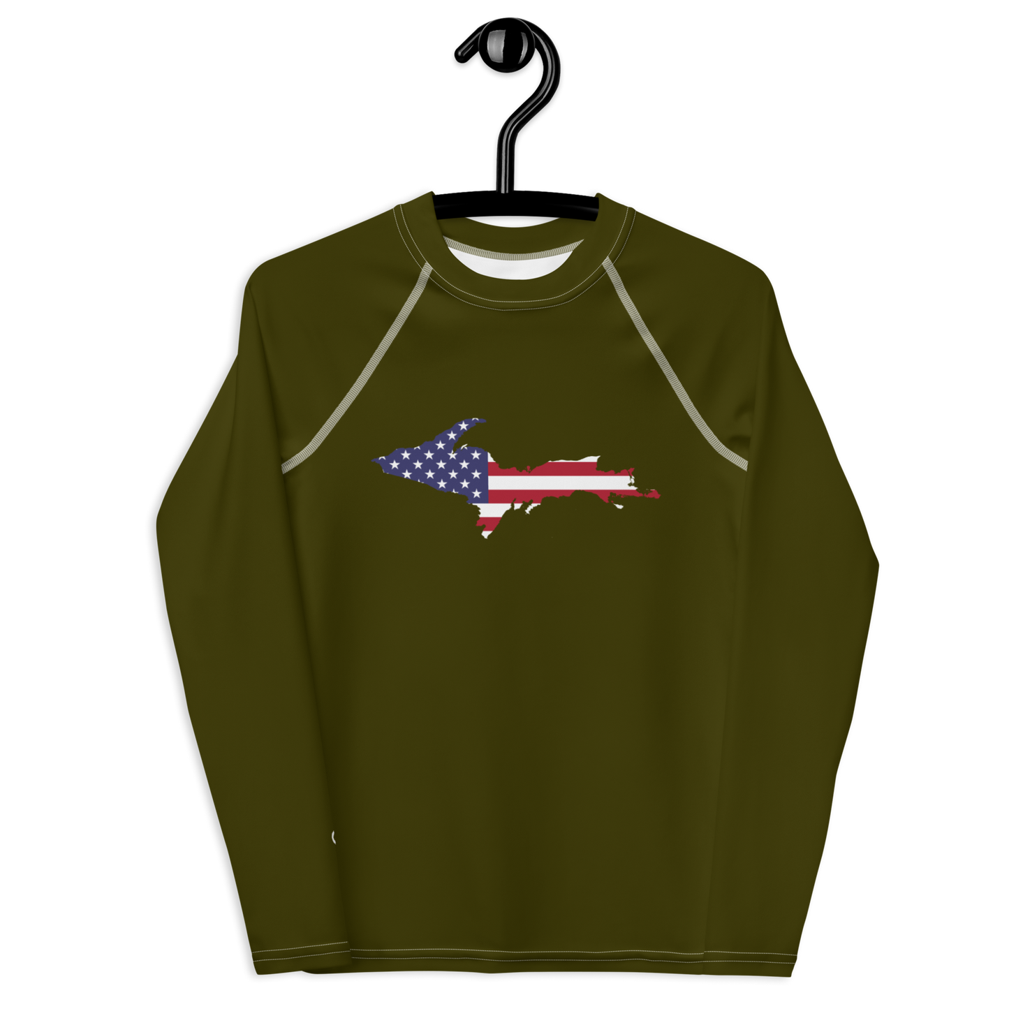 Michigan Upper Peninsula Rash Guard (w/ UP USA Flag) | Youth - Military Green