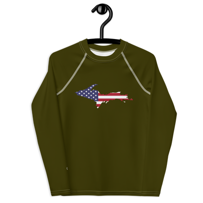 Michigan Upper Peninsula Rash Guard (w/ UP USA Flag) | Youth - Military Green