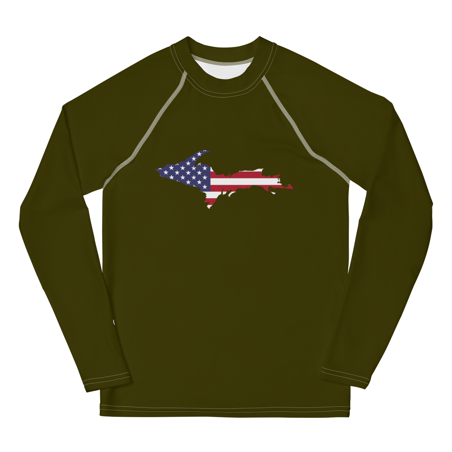 Michigan Upper Peninsula Rash Guard (w/ UP USA Flag) | Youth - Military Green