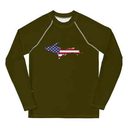 Michigan Upper Peninsula Rash Guard (w/ UP USA Flag) | Youth - Military Green