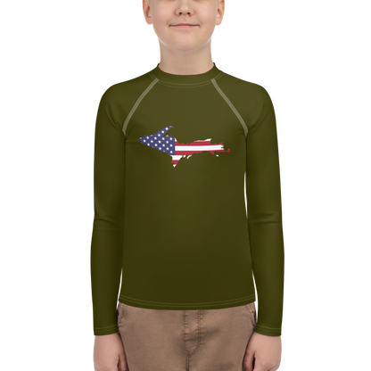 Michigan Upper Peninsula Rash Guard (w/ UP USA Flag) | Youth - Military Green